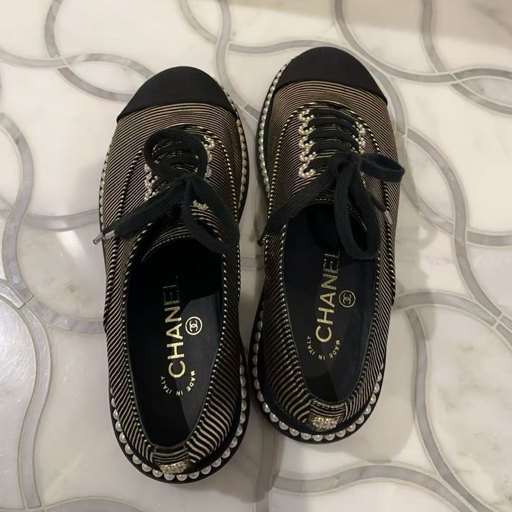 Chanel Black and Gold Women's Shoes